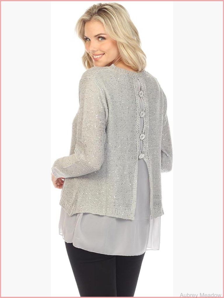 Women's Dressy Sequin Pullover Sweater Long Sleeve Knit Top Sparkle Glitter